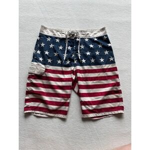 Carbon Board Shorts Mens 32 Red White Blue American Flag Stars Stripes Trunks